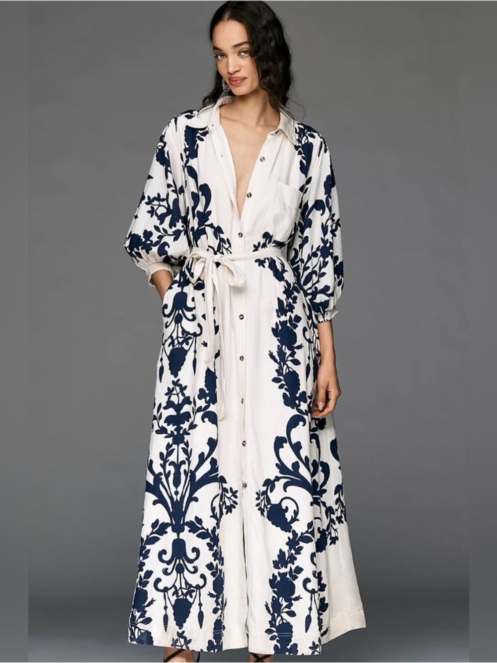 NWT Size LP - Maeve Mona Linen Blend Maxi Shirtdress with Pockets  (US$ 188)